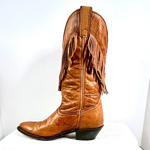 Laredo Tan Leather Fringe Cowboy Boots Women’s Vintage Western Rodeo Style - Picture 10 of 16